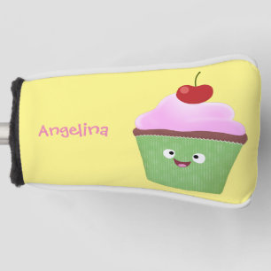 Cute happy cupcake cartoon illustration golf head cover