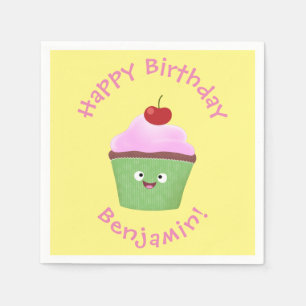 Cute happy cupcake cartoon illustration napkin