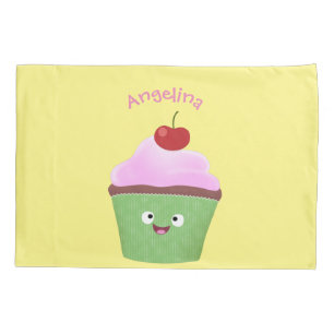 Cute happy cupcake cartoon illustration pillowcase