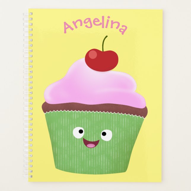 Cute happy cupcake cartoon illustration planner (Front)