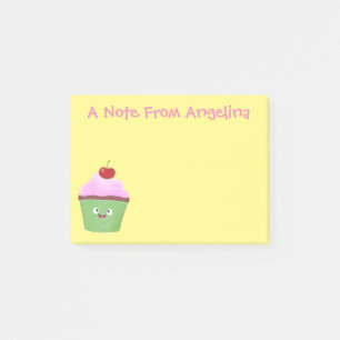 Cute happy cupcake cartoon illustration post-it notes