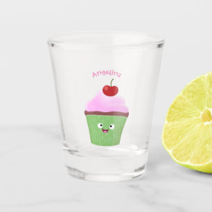 Cute happy cupcake cartoon illustration shot glass