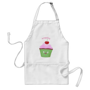 Cute happy cupcake cartoon illustration standard apron
