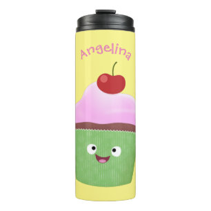 Cute happy cupcake cartoon illustration thermal tumbler