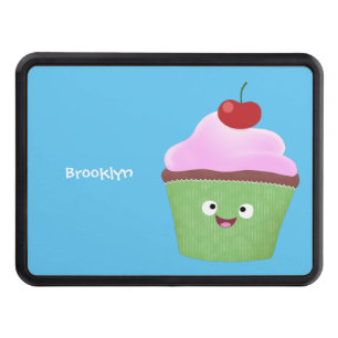 Cute happy cupcake cartoon illustration trailer hitch cover