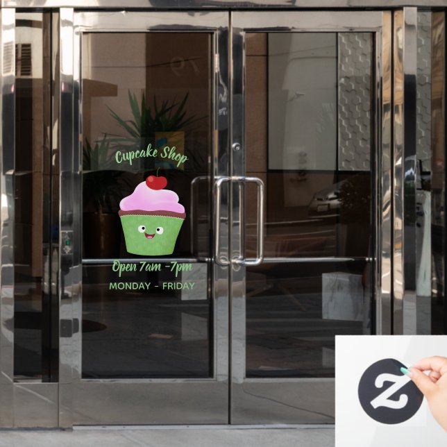 Cute happy cupcake cartoon illustration window cling (Office Door)