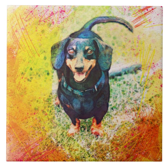Cute Happy Dachshund Dog Head Face Tile (Front)