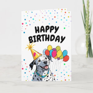 Cute Happy Dalmatian Dog and Balloons Birthday Card