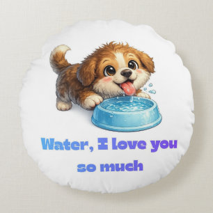 Cute Happy Dog Water Lover Inspirational Design Round Pillow