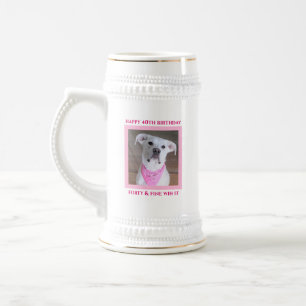 Cute Happy Dog With Soulful Eyes Birthday Pink Beer Stein