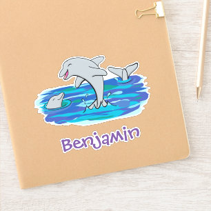 Cute happy dolphins cartoon illustration