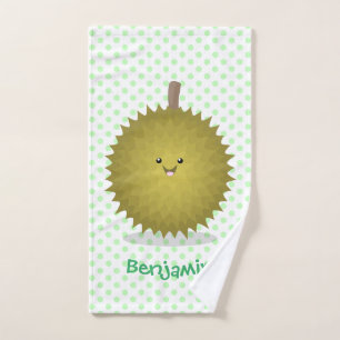Cute happy durian cartoon illustration bath towel set
