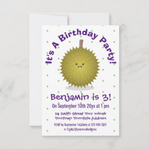 Cute happy durian cartoon illustration invitation