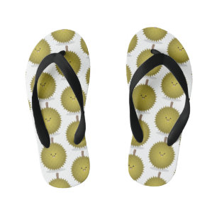 Cute happy durian cartoon illustration kid's flip flops