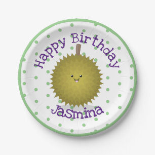 Cute happy durian cartoon illustration paper plate