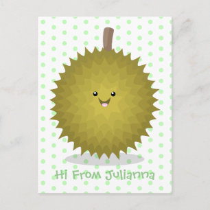 Cute happy durian cartoon illustration postcard