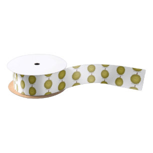 Cute happy durian cartoon illustration satin ribbon