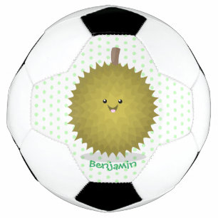 Cute happy durian cartoon illustration soccer ball