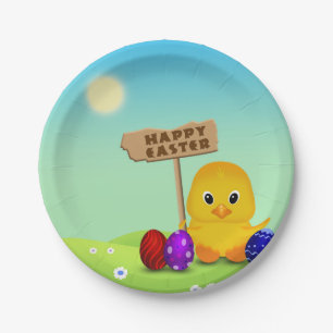 Cute Happy Easter Baby Chick Paper Plate