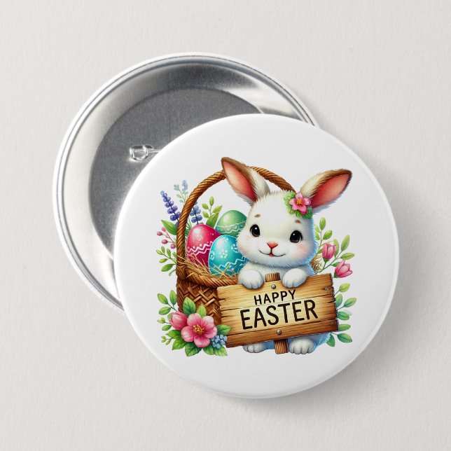 Cute Happy Easter bunny 3 Inch Round Button (Front & Back)