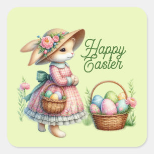 Cute happy Easter bunny add text Square Sticker