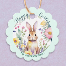 Cute Happy Easter Bunny and Flowers Personalized