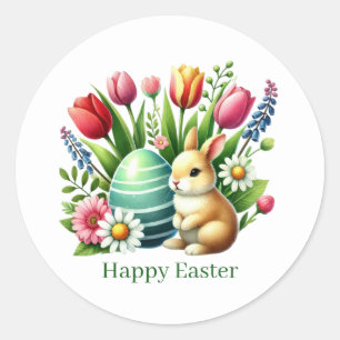 Cute Happy Easter bunny  Classic Round Sticker