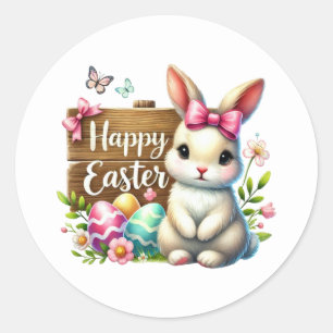 Cute Happy Easter bunny  Classic Round Sticker