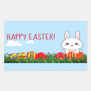 Cute Happy Easter Bunny & Eggs on grass Sticker