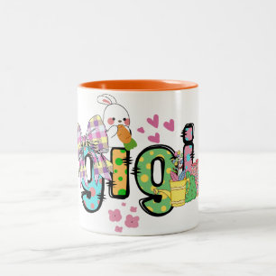 Cute happy easter bunny gigi Grandma and Grandad Two-Tone Coffee Mug