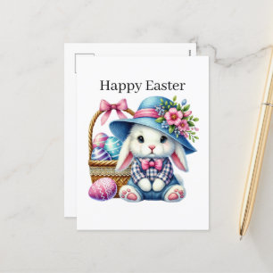 Cute Happy Easter bunny Holiday Postcard