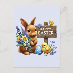 Cute Happy Easter bunny Holiday postcard