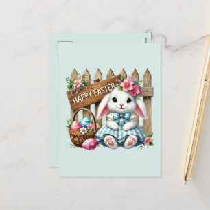 Cute Happy Easter bunny Holiday Postcard