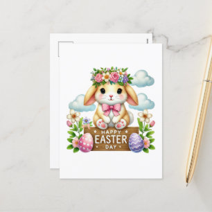 Cute Happy Easter bunny Holiday Postcard