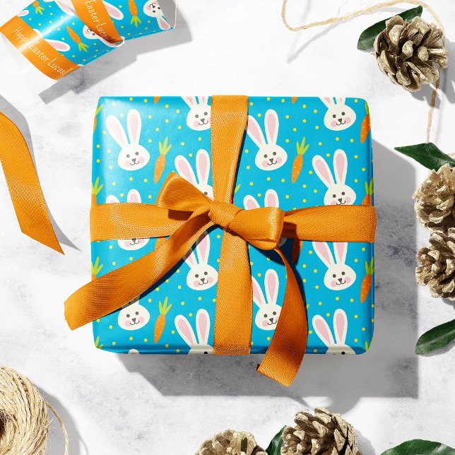 Cute Happy Easter Bunny Pattern with Kid Name Wrapping Paper (Creator Uploaded)