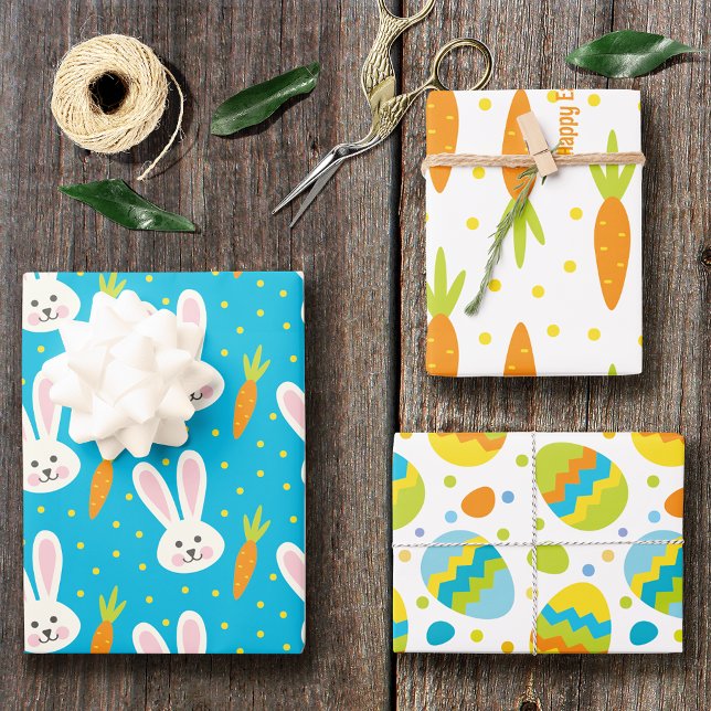 Cute Happy Easter Bunny Pattern with Kid Name Wrapping Paper Sheet (Creator Uploaded)