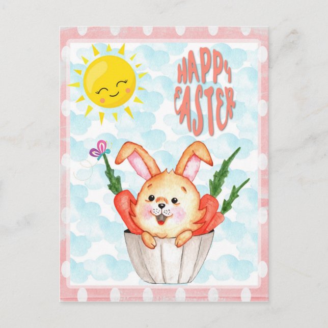 Cute Happy Easter Bunny Postcard (Front)