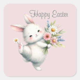 Cute Happy Easter bunny Square Sticker