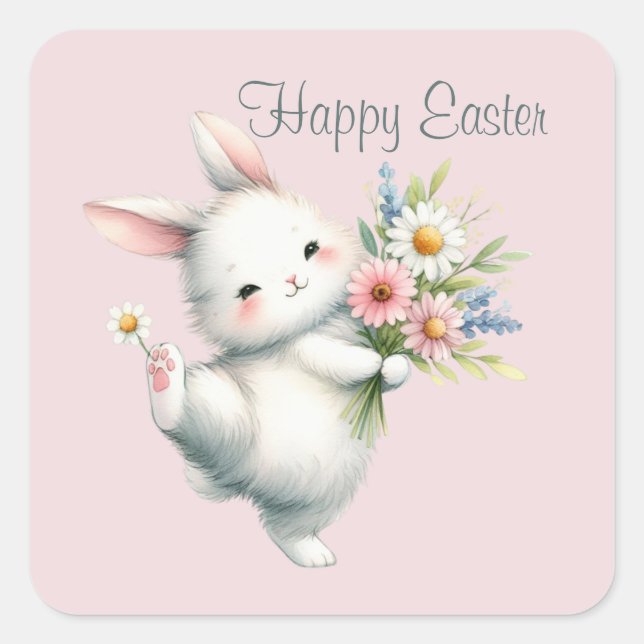Cute Happy Easter bunny Square Sticker (Front)