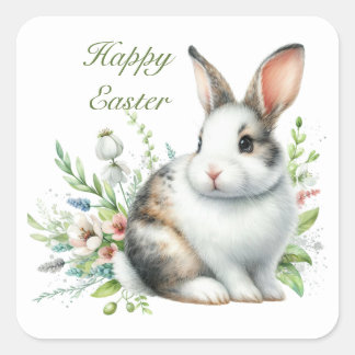 Cute Happy Easter bunny Square Sticker