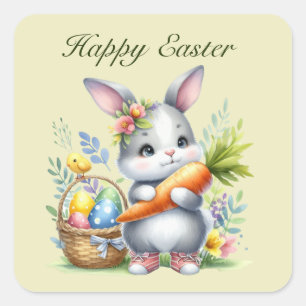 Cute Happy Easter bunny Square Sticker
