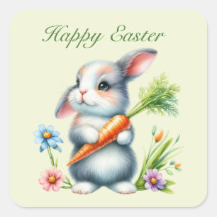 Cute Happy Easter bunny Square Sticker