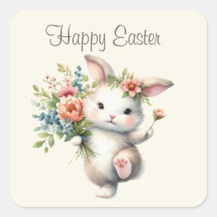 Cute Happy Easter bunny Square Sticker