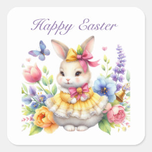 Cute Happy Easter bunny Square Sticker