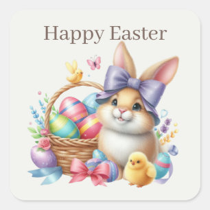 Cute Happy Easter bunny  Square Sticker
