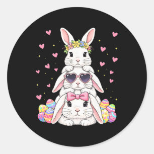 Cute Happy Easter Bunny Stack Floral Easter Eggs G Classic Round Sticker