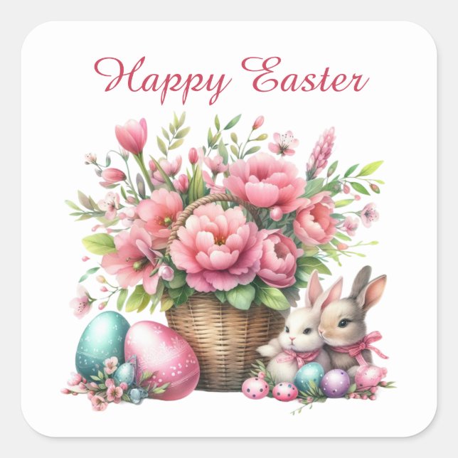 Cute Happy Easter bunny watercolor  Square Sticker (Front)
