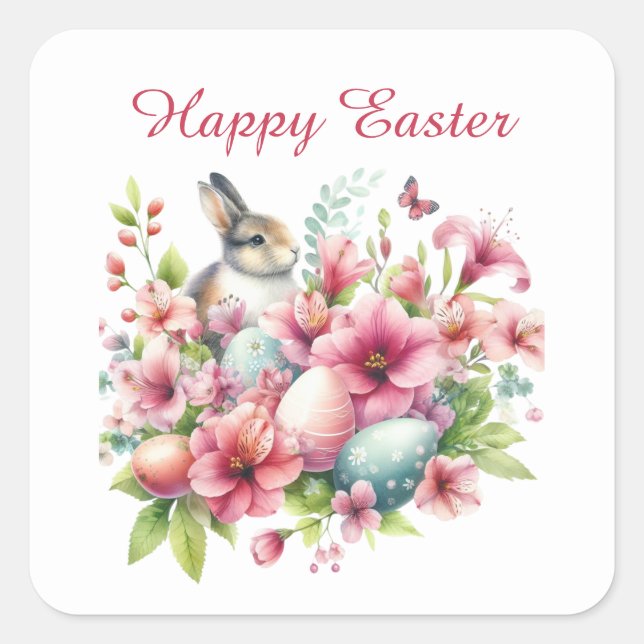 Cute Happy Easter bunny watercolor  Square Sticker (Front)