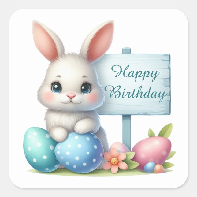 Cute Happy Easter bunny watercolor Square Sticker (Front)