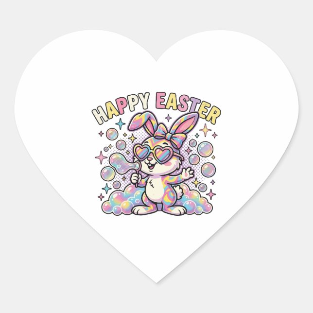 Cute Happy Easter Bunny with Spring Vibes Heart Sticker (Front)